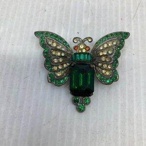Vtg RARE Staret ?  1940s pewter rhinestone fly insect  sphinx butterfly brooch